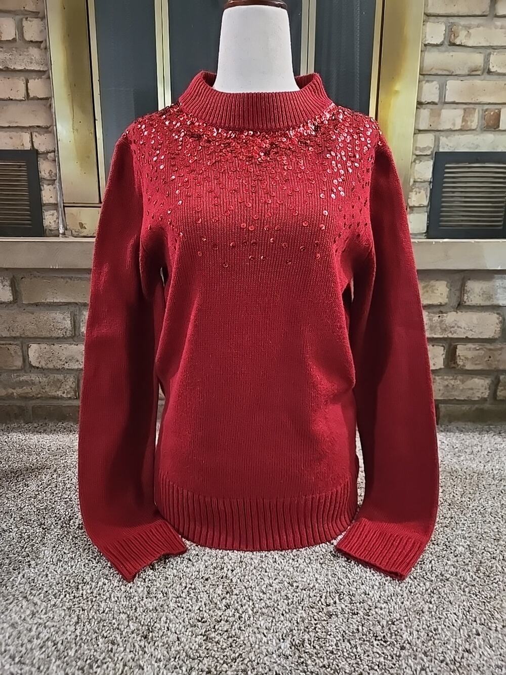 Juicy Couture Crimson Red Sequin Holiday Sweater Womans Sz Medium Christmas
